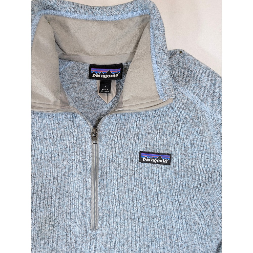 Patagonia Sz L Better Sweater 1/4 Zip Pullover Light Blue Heather Knit Sherpa - Picture 3 of 4